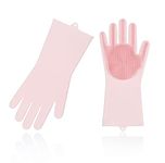 Vgo... Dishwashing Cleaning Sponge Gloves Reusable Silicone Brush Scrubber Gloves Heat Resistant (SI2142, Pink, L, 1Pair)