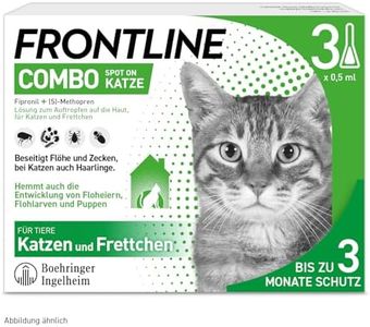 FRONTLINE Combo Katze gegen Zecken, Flöhe & Haarlinge (für Jede Größe & Gewicht) - 3X Pipetten für bis zu 3 Monate Schutz - auch gegen Floheier, Larven & Puppen im Haushalt - wasserfest
