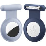 Hidden Airtag Holder for Kids - (2 Pack)Airtag Hidden GPS Tracker Case Compatible with Apple Airtag, Silicone Air tag Holder with Brooch Pin, Airtags Clip for Child/Elderly/Backpack/Luggage-Blue/Gray