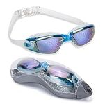 OYMI Swim Goggles No Leaking Silicone with Protection Case Adjustable for Men Women Youth Kids Unisex Triathlon Swim Glasses - UV Protection Anti Shatter Clear Vision Anti Fog Lenses (Lake Blue)