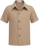 Arshiner Boys School Shirts Easy Iron Button Down Shirt Short Sleeve Casual Plain Shirt with Pocket Henley Tops Childrens Boys Schoolwear 4-5 Years Khaki