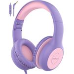 EarFun Kids Headphones with Mic for Boys and Girls, Over Ear HD Stereo Headphone for Children, 85/94dB Volume Limiter, Sharing Port, Foldable On Ear Headsets with Mic (Violet&Pink)
