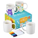 THE TWIDDLERS - Decorate Your Own Mug Set, Paint with Colour Pens - 4 Mugs Arts & Crafts Pottery Kit for Kids and Adults, Personalised Gift for All