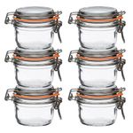 Le Parfait Super Terrine - 125ml French Glass Canning Jar w/Straight Body, Airtight Rubber Seal & Glass Lid, 4oz (Pack of 6) Stainless Wire