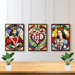 Casabonica Abstract Painting Wall Posters|King And Queen Of Heartss Wall Frames|Framed Posters|Wall Posters with Frame for Office, Home, Bedroom, Living Room|Set of 3 | Size - A4