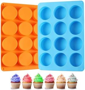 2PCS Silicone Oreo Molds, LCCOWOT 12 Cavity Cookie Chocolate Round Silicone Mold, Baking Mold for Chocolate, Oreo, Cookie, Cany, Mini Cake, Dishwasher Safe (Orange+Blue)