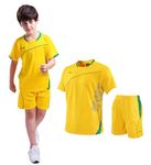 Hikewin Boys Football Kits Uniform Jerseys Unisex Kids Sports Shorts SetsTracksuit Training Activewear Short Sleeve Set Yellow 8-9Years