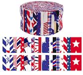 Soimoi 40Pcs American Color Flag Theme Print Cotton Precut Fabrics for Quilting Craft Strips 2.5x42inches Jelly Roll - Red, Blue & White