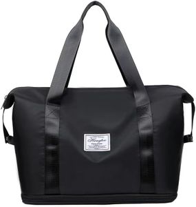 YXQSED Travel Duffel Bags with Trolley Sleeve for Women Large Capacity Expandable Waterproof Camping Carry-on Tote Bag Dry/Wet Separation Sport Gym Bag Shoulder Weekender Hospital Overnight Bag Black