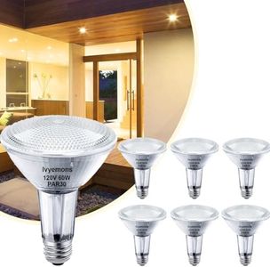 Ivyemons Par30 Flood Light Bulbs, 6-Pack Dimmable Par30 Halogen Bulb 2800K Warm White Flicker Free Par30 Long Neck Halogen 60W Bulb E26 Base for Accent Lighting, Tracking Lighting & Recessed Lighting