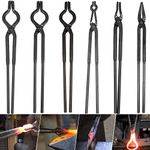 Beginner Blacksmith Tongs Blacksmith Forge Tongs Tools Set - 3/8, 1/2 & 5/8 V Bolt Tongs, 1/4 Flat Jaw Tongs, Single Pick Up Tongs, Scrolling Tongs (6PCs)