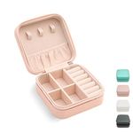 TRODANCE Faux Leather Mini Jewelry Travel Case,Small Travel Jewelry Organizer, Portable Jewelry Box Travel Mini Storage Organizer Portable Display Storage Box For Rings Earrings Necklaces Gifts (Pink)