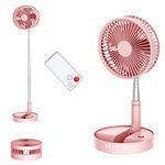 UNITEDTIME Desk and table fan, Air Circulator Fan Portable Travel Fans Battery Operated or USB Powered,Adjustable Height Foldaway with remote Control Timer, 4 Speed Settings (Pink)