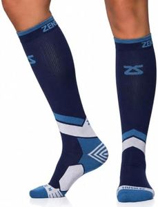 Zensah Tech+ Compression Socks - Knee High Running Socks for Sports, Travel, Made in Italy (Navy/Slate Blue/Silver, Small)