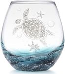 Sea Turtle Stemless Wine Glass, 19 Oz Ideal Unique Mother's Day Gifts for Sea Turtle Lovers, Birthday House Warming Gifts for Party Women Man Mon Friends Co-worker (Crackle Teal)