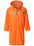 SaphiRose Men's Long Hooded Safety Rain Jacket Waterproof Raincoat Poncho Orange Large