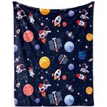 Outer Space Blanket for Boys, Soft Space Astronaut Theme Plush Flannel Blanket for Nursery Baby Crib, Cozy Warm Navy Blue Rocket Galaxy Planet Fuzzy Throw Blanket Gift for Newborn Toddler, 32 x 48 in