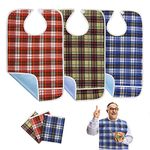 LoLosue 3Pcs Adult Bibs for Seniors Elderly, Men, Women, Reusable Adult Bibs for Eating, Washable Waterproof Mealtime Clothing Protectors with Crumb Catcher