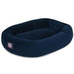 Majestic Pet 32 Inch Suede Calming Dog Bed Washable – Cozy Soft Round Dog Bed with Spine Support for Dogs to Rest Their Head - Fluffy Donut Dog Bed 32x23x7 (Inch) - Round Pet Bed Medium – Navy