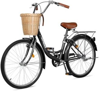 Max4out Beach Cruiser Bike for Adult, 26 Inch Comfort Bikes with Rattan Front Basket, Womens Bicycle with Adjustable Seat and Dual V-Brake (Black)