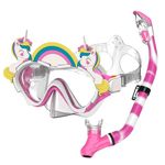 Kids Snorkel Set Dry Top Snorkel Mask for Kids with Carrying Bag Luminous Scuba Gear Youth Junior Child Snorkeling Gear for Boys and Girls Age from 5-13 Years Old(Unicorn)