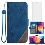 Asuwish Compatible with Samsung Galaxy A50 A50S A30S Wallet Case and Tempered Glass Screen Protector Flip Card Holder Cell Accessories Phone Cover for Glaxay A 50 50S 30S Gaxaly S50 50A SM A505G Blue