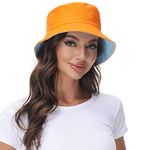 ANOTHER CHOICE Women Reversible Bucket Hat, Summer Sun Hat for Women, Blue- Orange