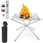 56cm Portable Camping Fire Pit, 22Inch Foldable Stainless Steel Mini FirePit Fireplace Bowl with Carry Bag for Picnics, Bonfire, Patio, Backyard and Garden (56 * 56 * 43cm)