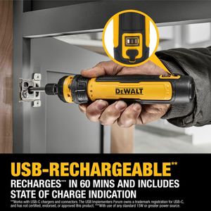 DEWALT Cordless USB Rechargeable Screwdriver – Compact Electric Tool