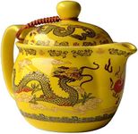 Teapot 12oz Chinese King Yellow Porcelain Flying Two Dragon Game Bead Sea Stainless Mash Infuser for Loose Tea (Yellow Golden dragon)