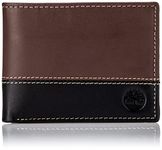 Timberland Men's Leather Passcase Trifold Wallet Hybrid, Brown/Black, One Size