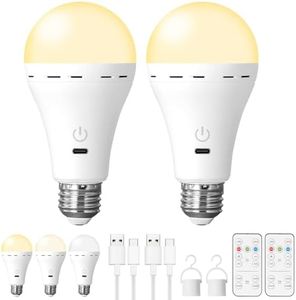 HOJOYRI 2Packs Magic Rechargeable Light Bulbs with Remote Control, E26 Cordless Battery Operated Light Bulb for Lamps, Wireless No Electricity Smart Battery Powered LED Bulb, 2200mAh/Dimmable/Timer