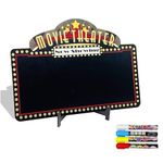 Movie Night Now Showing Chalkboard Supplies Kit 16x11 inches, Movie Night Decorations Chalkboard for Movie Night Party with Wooden Stand and Chalk-Markers, Home Movie Theater Room Decor