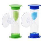 Pagezol 2 Pieces Hourglass with Suction Cup,3 Minutes Countdown Hourglass Timer for Kids,Creative Plastic Sand Timer,For Games,Cooking,Tooth Brushing Time Countdown Calculation (Blue Green)