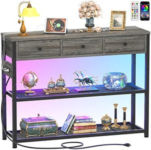 Console Table for Entryway with Power Strip, Entryway Table with RGB LED Lights, Entry Table with Storage Drawers, Sofa Tables Narrow Long for Living Room, Couch, Hallway, Foyer, 47'', Grey Oak