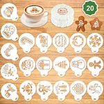 Konsait 20Pack Christmas Cake Stencil Templates Decoration, Reusable Christmas Cake Cookies Baking Painting Mold Tools, Dessert, Coffee Decorating Molds