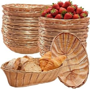CEZOOWYEX 16 Pack Plastic Small Gift Baskets, Oval Wicker Bread Basket for Party, 8.6 x 6.5 x 2.48 Inch Empty Tabletop Fruit Vegetables Serving Baskets for Wedding, Mother's day, Christmas, Restaurant