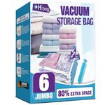 HIBAG Vacuum Storage Bags, 6 Jumbo Space Saver Vacuum Seal Bags, Space Bags, Vacuum Sealer Bags for Clothes, Comforters, Blankets, Bedding (6J) (HB-6J-N)