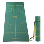 WiseLife TRU Body Alignment Yoga Mat + Sleek Yoga Strap for Men and Women | Non-Slip Textured Extra Wide & Thick | Pro Balance TPE Exercise Mat For Home, Pilates, Gym & Fitness (6mm, Green)