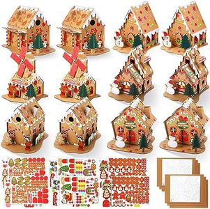 Libima 12 Pcs Gingerbread House Kit Christmas Crafts for Kids Make Your Own Gingerbread House Craft Candy Stickers DIY Christmas Tiny House Kits for Kids Toddlers Christmas Activities Party Game