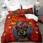 Surwin Luxurious Sausage Dogs Animal Print Duvet Cover Quilt Set with Pillowcase Bedding Easy Care Super Soft (Elk headgear,Single 3pcs-135x200cm)