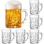 Peohud 6 Pack Plastic Beer Mugs, 20 Oz Freezer Beer Stein Glasses with Handle, Clear Large Beer Drinking Cups for Bar, Cocktail, Alcohol, Beverages, Milk, Juice, Soda