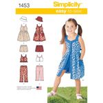 Simplicity Easy to Sew Girl's Dress, Top, Pants or Shorts and Hat Clothing Sewing Pattern Kit, Code 1453, Sizes 3-8