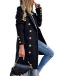 IDEALSANXUN Womens Fall Winter Wool Coats Double Breasted Midi Peacoat Trench Coats, Black 01, Medium