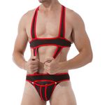 iiniim Men's One Piece Jockstrap Leotard Gay Underwear Backless Jumpsuits Wrestling Singlet Bodysuit Red XL