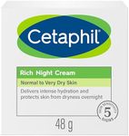 CETAPHIL Rich Night Cream With Hyaluronic Acid 48g, For Dry to Normal Sensitive Skin, Fragrance Free, Paraben Free, Hypoallergenic, Dermatologist Tested