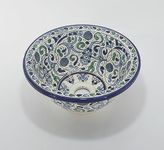 Baroque/Art Deco Green and Blue Design China Ceramic Hand Painted Moroccan Bathroom Sink, Round, Painted Inside Out - Ø 40 H 16 cm