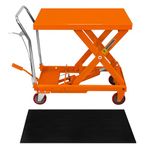 Hydraulic Table Lift Scissor Platform 500KG 1100LBS Mobile Cart Trolley with Manual Foot and Hand Pedal Multi Height Position Locking 4 Wheels 81cm x 51cm Bench plus Anti Slip Rubber Mat Bundle