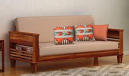 PS DECOR Sheesham Wood 3 Seater Sheesham Wood Honey Finish Sofa Cum Bed for Living Room (Brown, Honey Finish) 3-Person Sofa