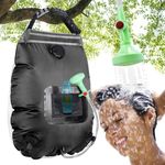 KIPIDA Solar Shower Bag,5 gallons/20L Solar Heating Camping Shower Bag with Removable Hose and On-Off Switchable Shower Head for Camping Beach Swimming Outdoor Traveling Hiking (Black)